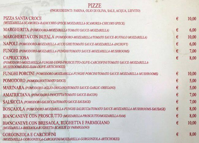 Menu di Santa Croce Caffè 