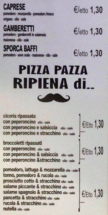 Menu di Pizza Pazza Per i Pazzi Per la Pizza 