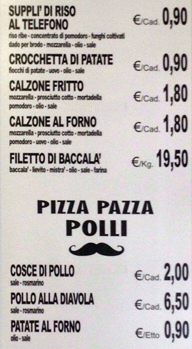 Menu di Pizza Pazza Per i Pazzi Per la Pizza 