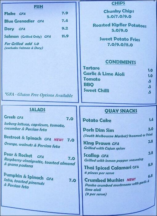 Sea on Quay Menu, Menu for Sea on Quay, Docklands, Melbourne
