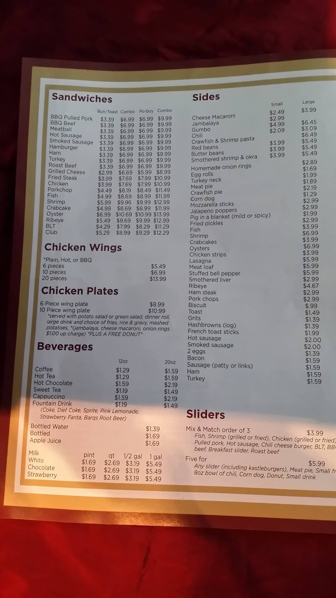 Menu at Tastee Donuts restaurant, Kenner, Loyola Dr # 2