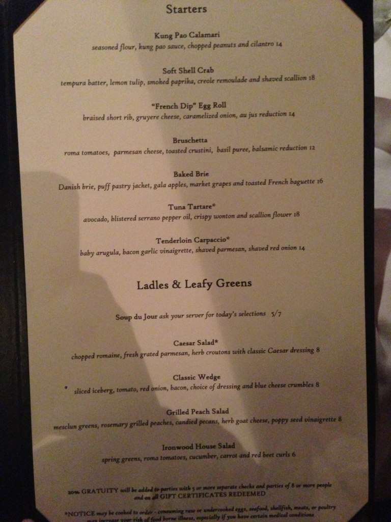 Menu at Ironwood Cafe, Pinehurst