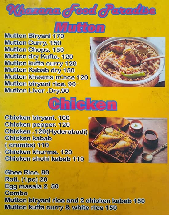 Khazana Food Paradise menu