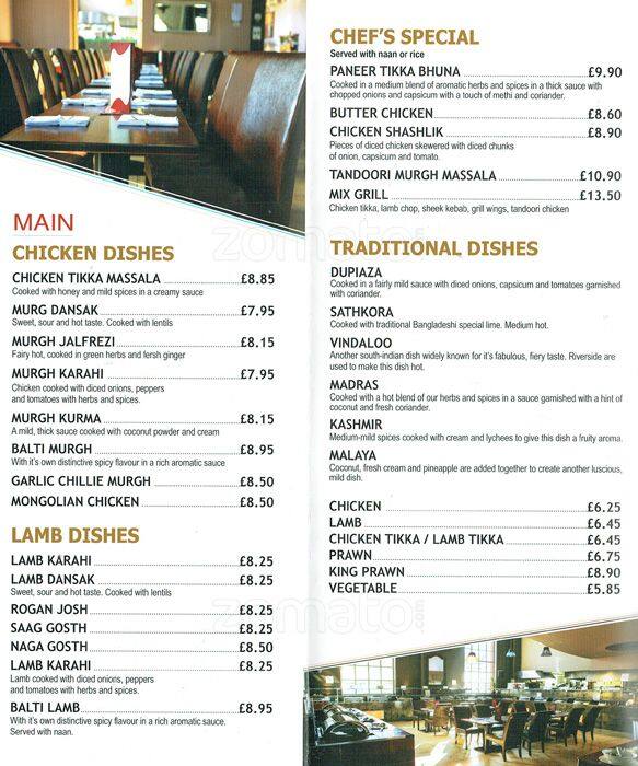 Riverside Lounge Menu, Menu for Riverside Lounge, Hornsey, London