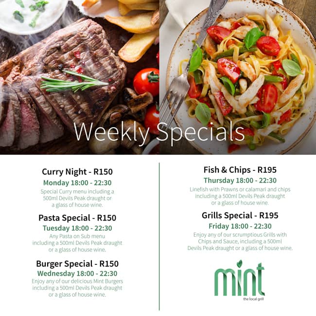 Menu at Mint The Taj, Cape Town