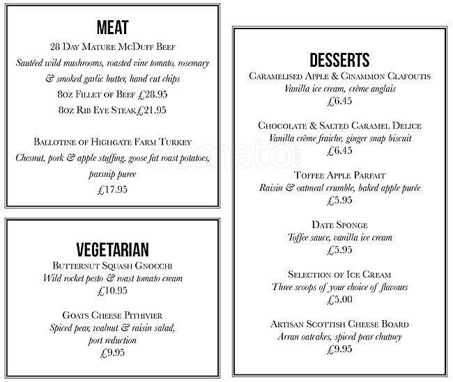 Menu at The Finnieston pub & bar, Glasgow