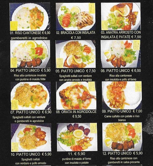 Menu di Gastronomia Cinese 