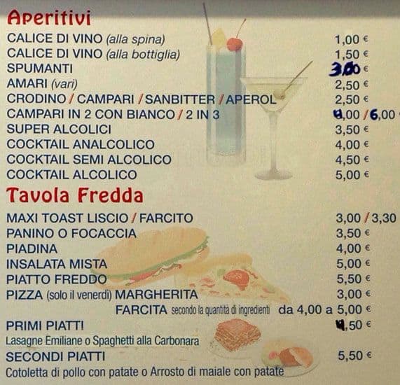 Menu di Bar Il Piccolo Sogno 