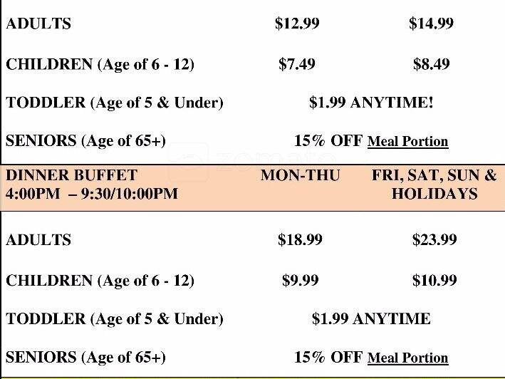 Menu at Crystal Buffet restaurant, Collingwood