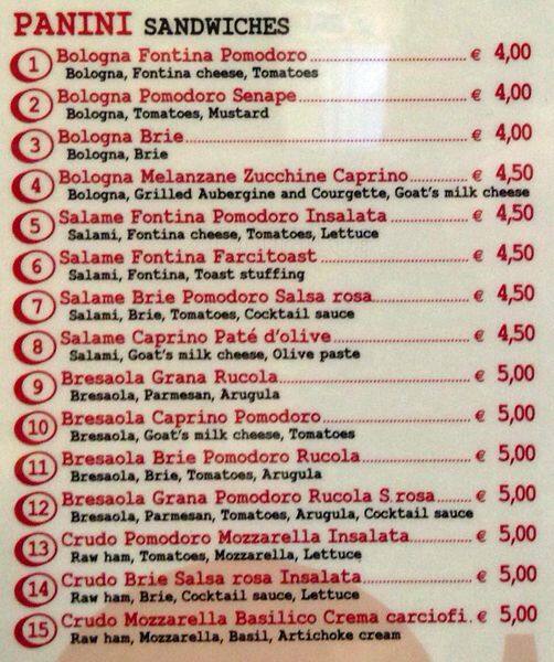 Menu di Bar Tabacchi Lunghi 