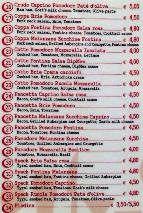 Menu di Bar Tabacchi Lunghi 