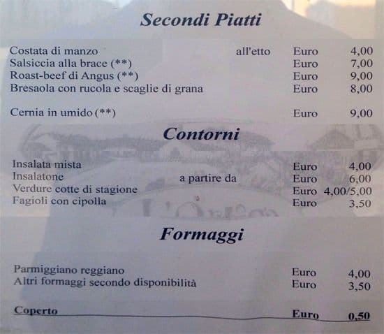 Menu di Trattoria Pizzeria L'Ortiga 