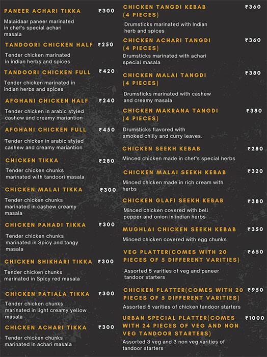 Menu at The Urban Kadhai, Pune