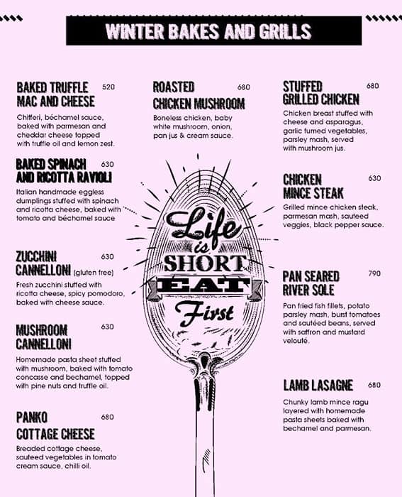 Menu at cafe culture, Ludhiana