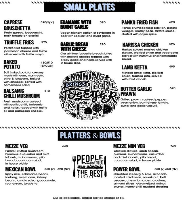 Menu at cafe culture, Ludhiana