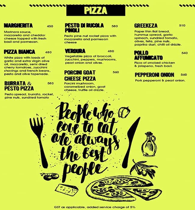 Menu at cafe culture, Ludhiana