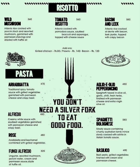 Menu at cafe culture, Ludhiana