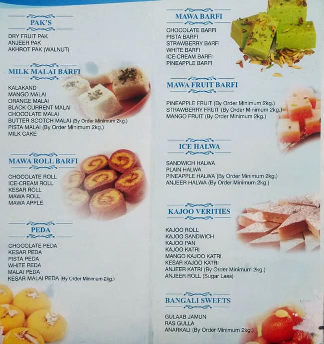 Menu of Real Sweets & Bakery, Mazgaon, Mumbai