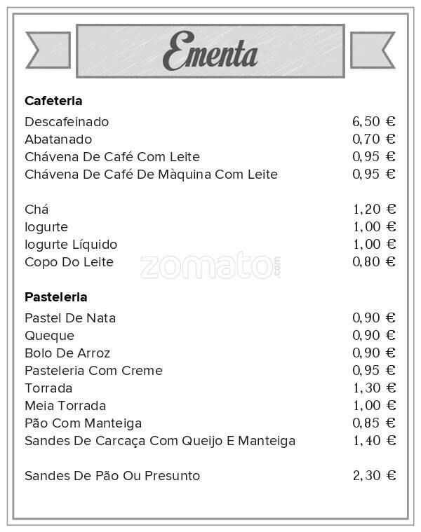 Pastelaria Menu Menu at Pastelaria - Padaria Monte Castelo, Lisbon, R. Pascoal de Melo 32