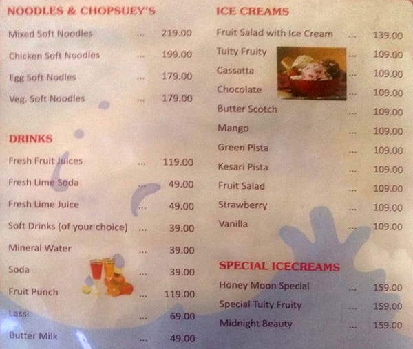 Hotel Fish Land menu