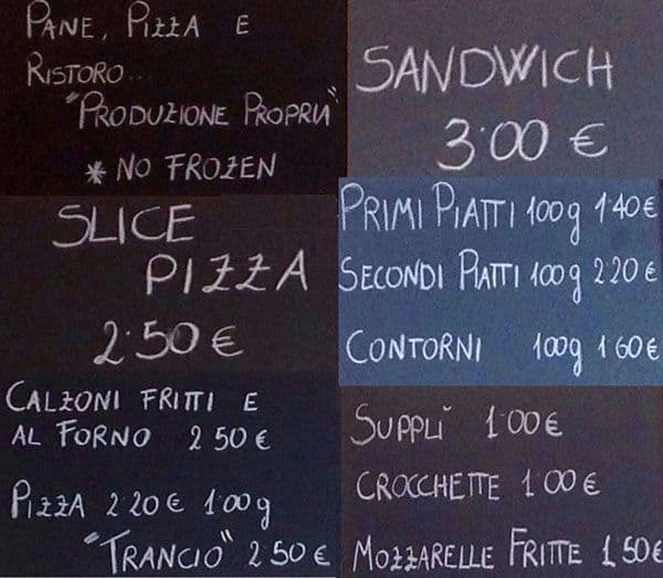 Menu di Acqua & Farina Pizzeria Tavola Calda Roma 