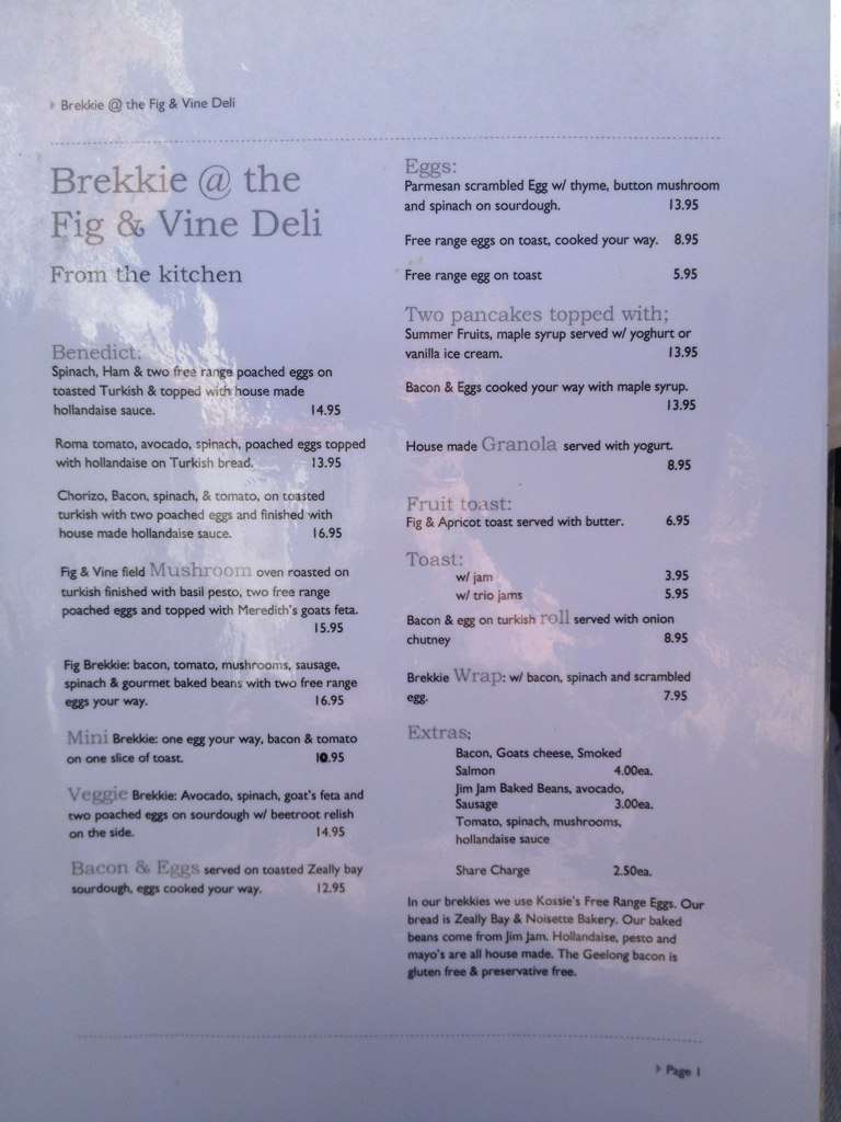 Fig & Vine Deli Cafe Menu, Menu for Fig & Vine Deli Cafe, East Geelong