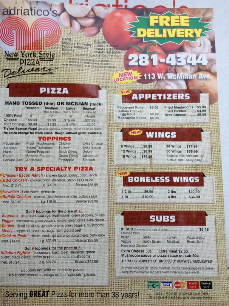 Adriatico's Pizza Menu, Menu for Adriatico's Pizza, Clifton/Avondale ...