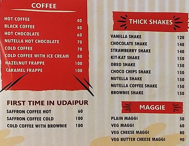 Menu at Sai Sagar Coffee & More, Udaipur, Shop No 31