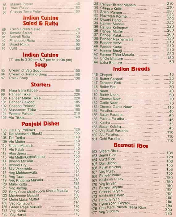 Appointment Restaurant menu