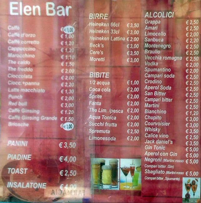 Menu di Elen Bar 