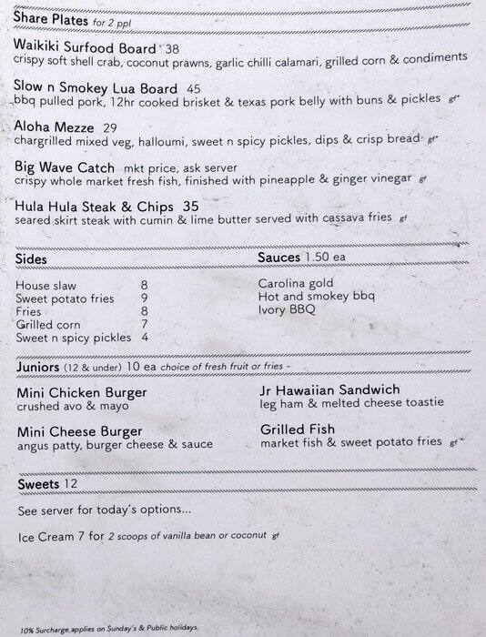 Sugar Lounge menu