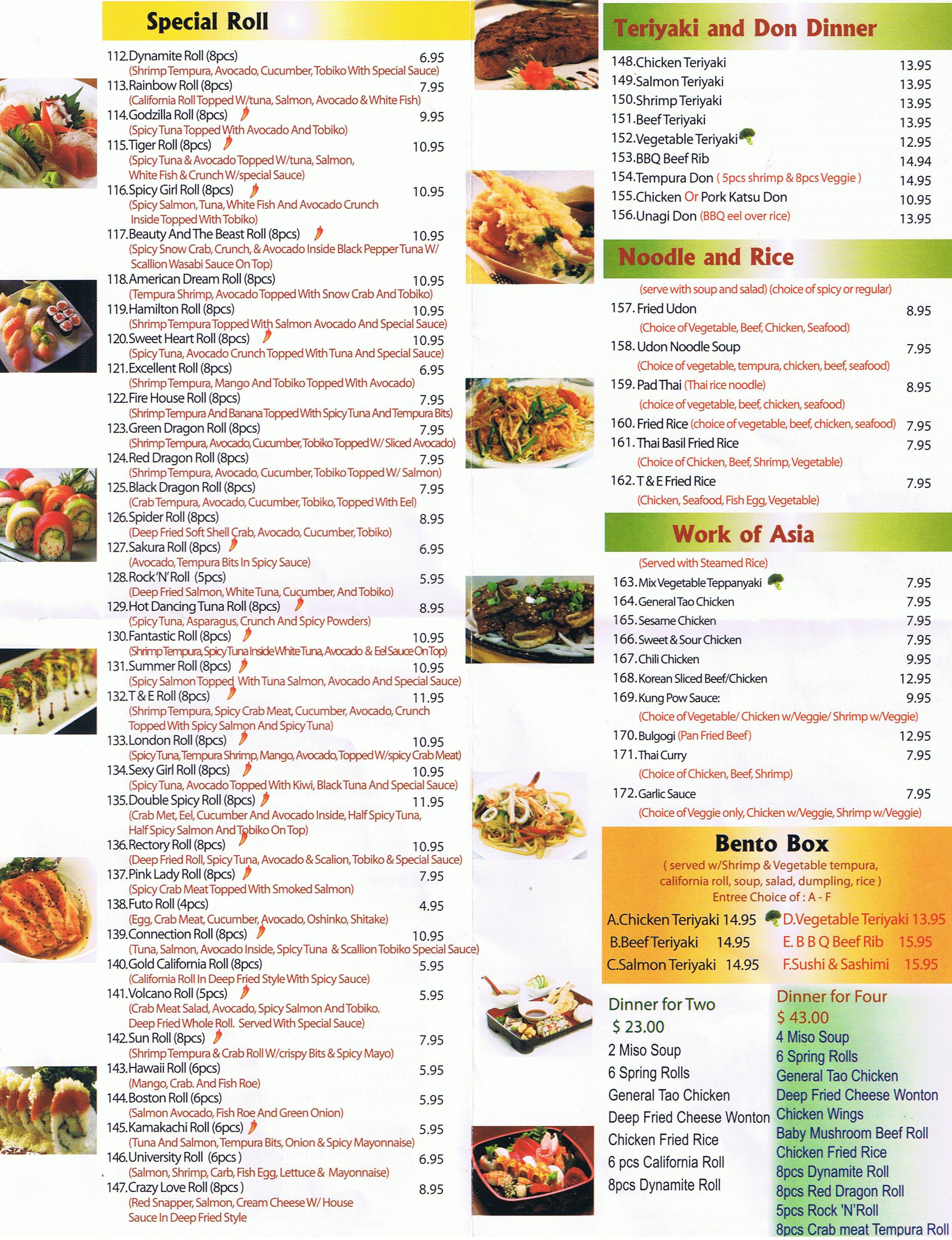 T&E Sushi menu, Menu restauracji T&E Sushi, London, London Urbanspoon