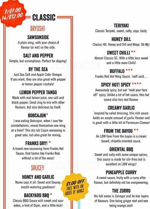 Little Bones Wings Menu, Menu for Little Bones Wings, Transcona