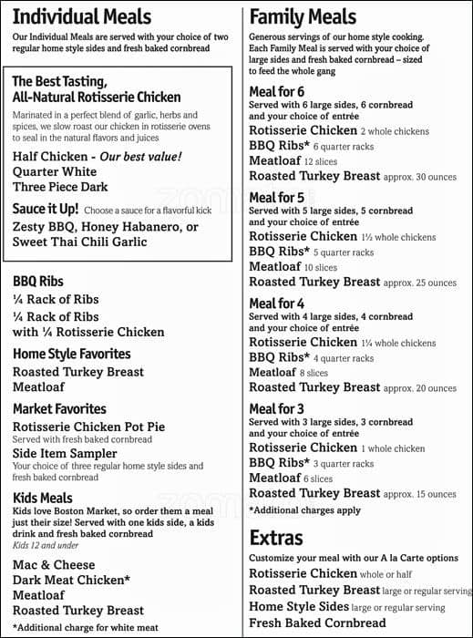 Boston Market Menu, Menu for Boston Market, Mesquite, Mesquite