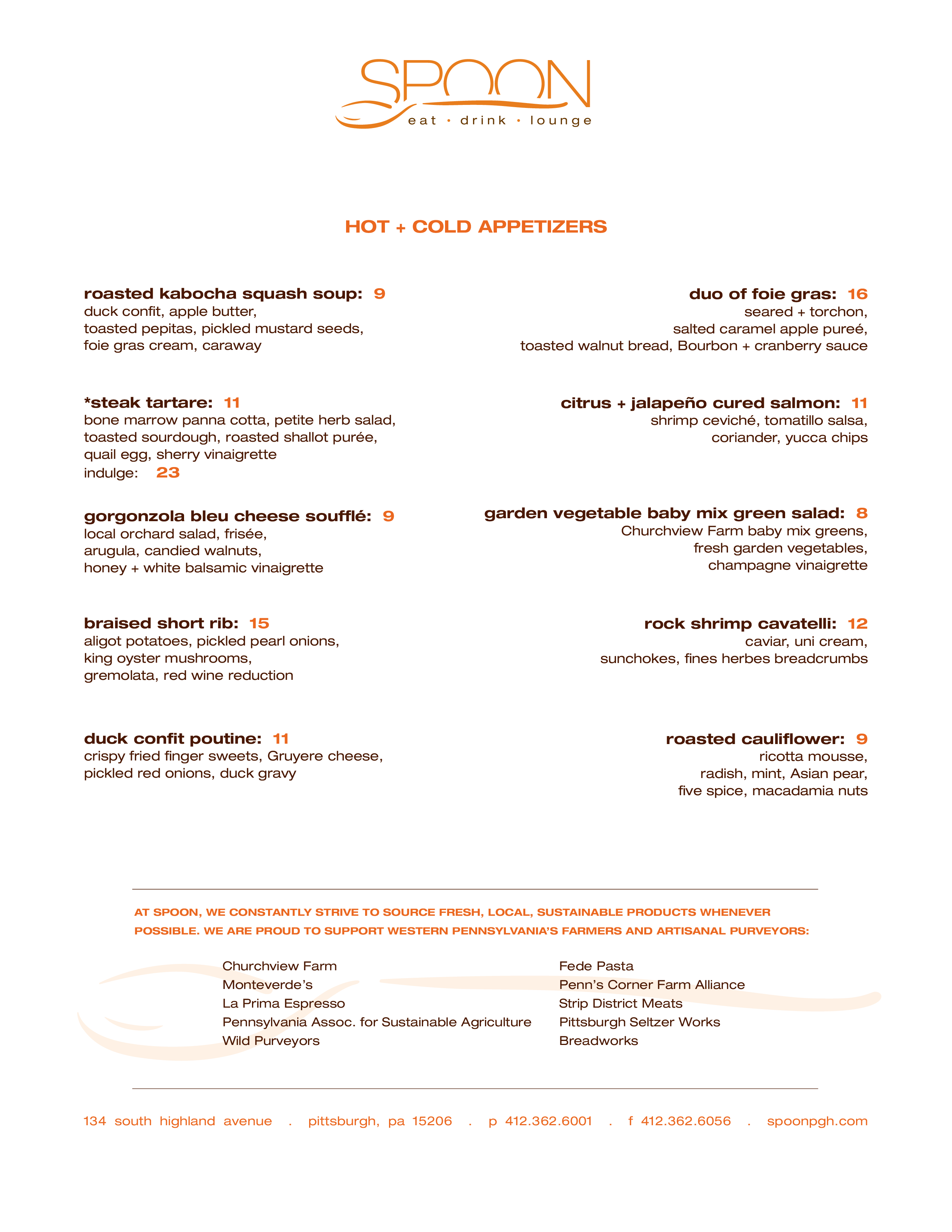 Spoon Menu,Menú para Spoon, East Liberty, Pittsburgh Urbanspoon/Zomato