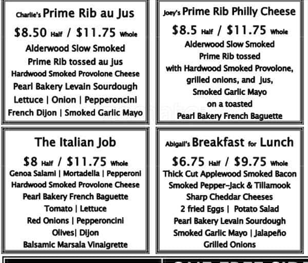 Menu at Charlie's Deli & Delivery fast food, Portland