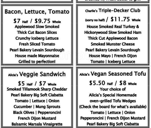 Menu at Charlie's Deli & Delivery fast food, Portland