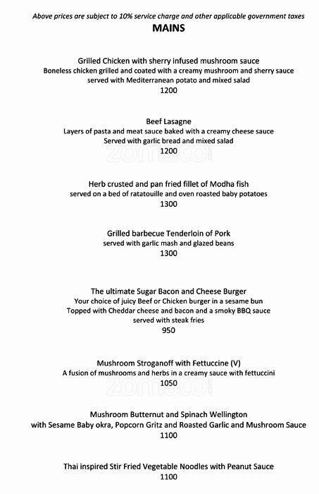 41 Sugar menu