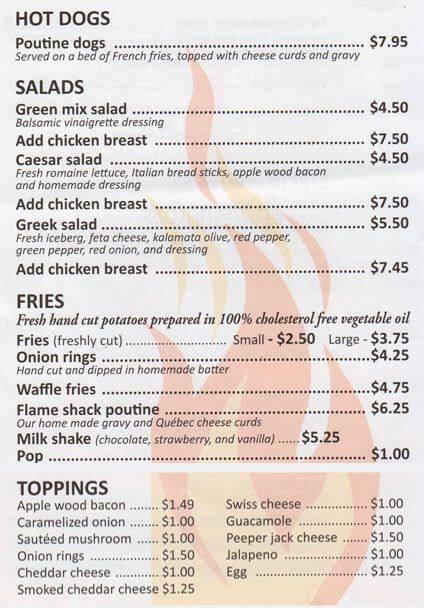 Flame Shack menu