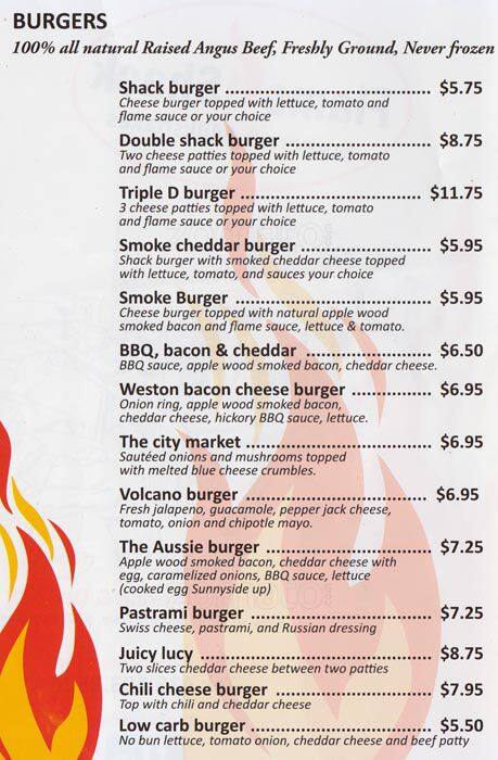 Flame Shack menu