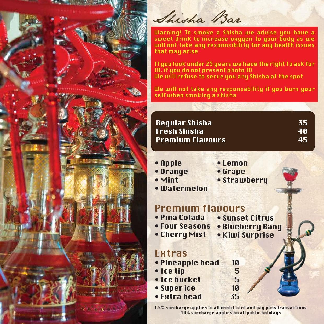 Menu at The Shisha Spot restaurant, Liverpool