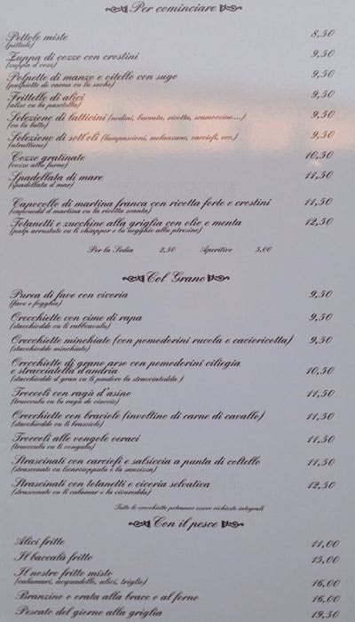 Menu di Trattoria pugliese Acquasala 