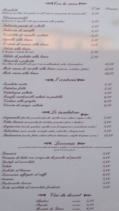 Menu di Trattoria pugliese Acquasala 