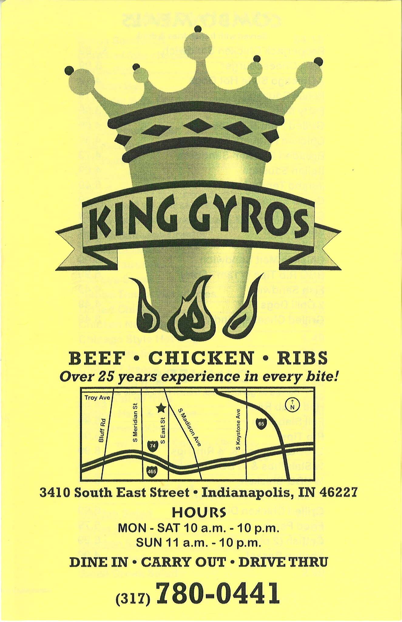 King Gyros Menu, Menu for King Gyros, South/Southwest, Indianapolis