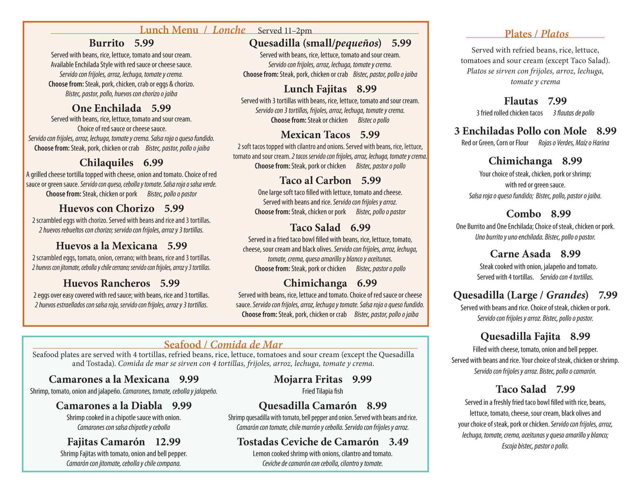 Menu at La Guanajuato restaurant, Cedar Rapids