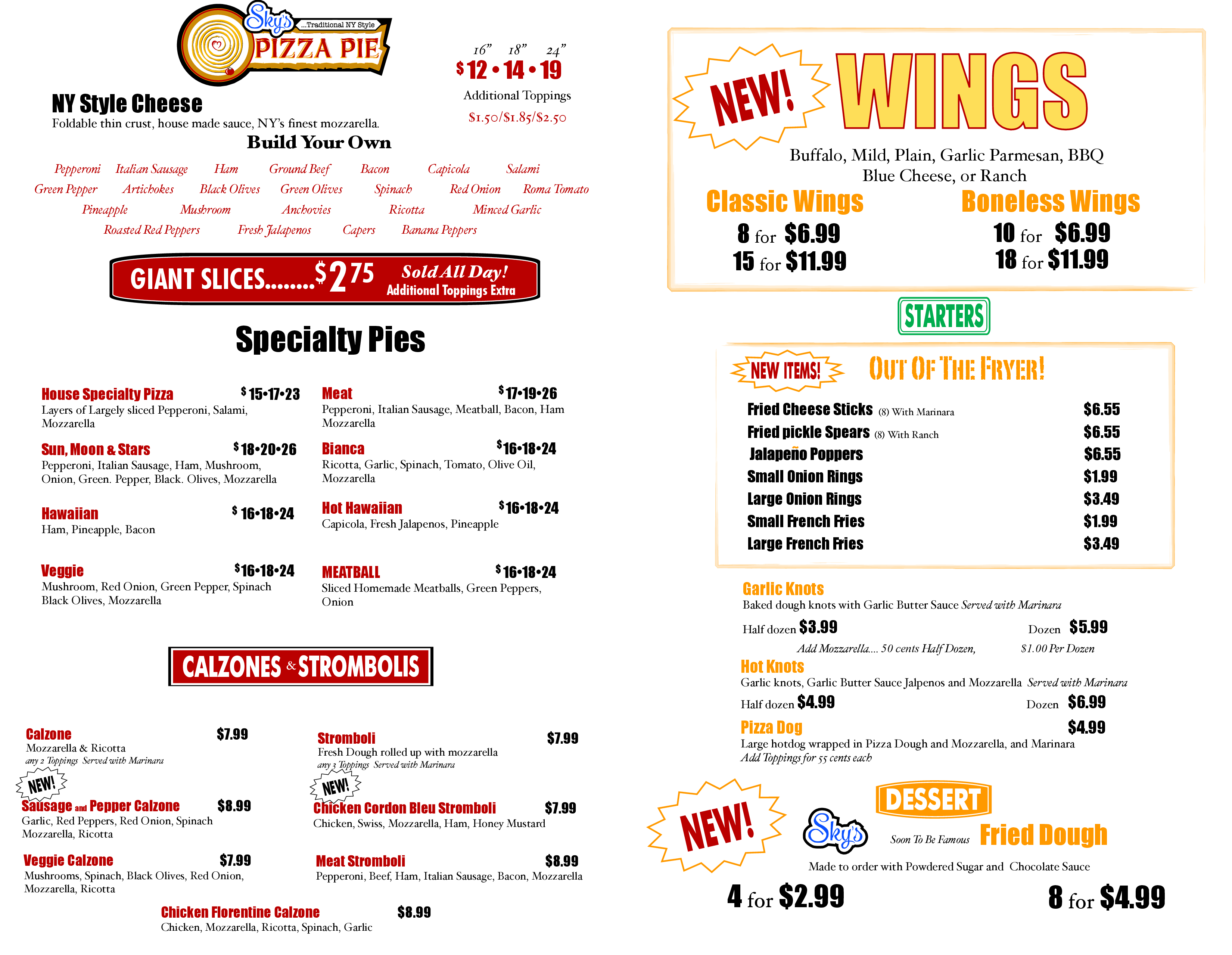 Menu at Sky's Pizza Pie pizzeria, Pensacola, N Davis Hwy A