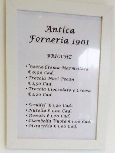 Menu di Antica Forneria 1901 