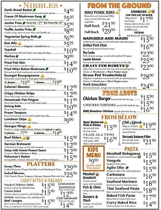 Beach Club Menu, Menu for Beach Club, Marine Parade