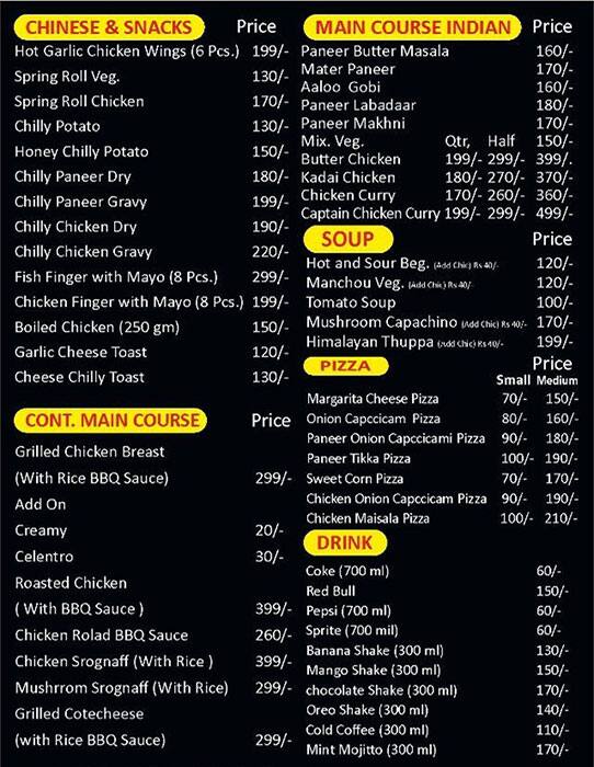 Menu of Chef Khatri Restaurant, Sector 17, Dwarka, New Delhi