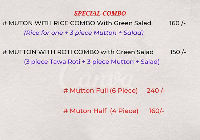 Mutton Menu List Menu of The Mutton Affair, Kahilipara, Guwahati